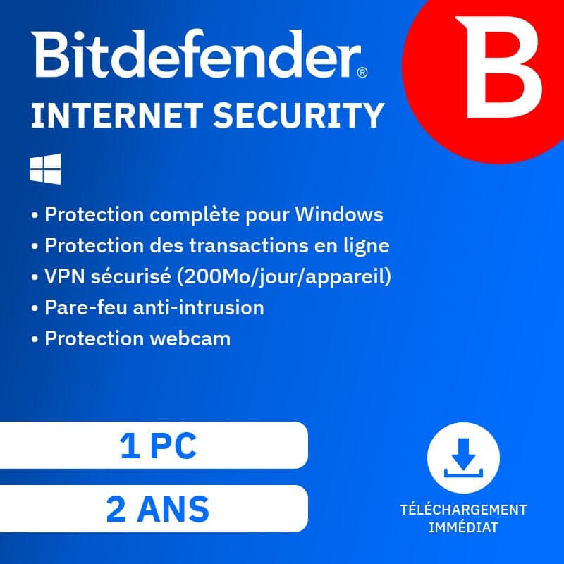 Bitdefender Internet Security 2026 | Renouvellement automatique | 1 PC | 2 Ans | Téléchargement