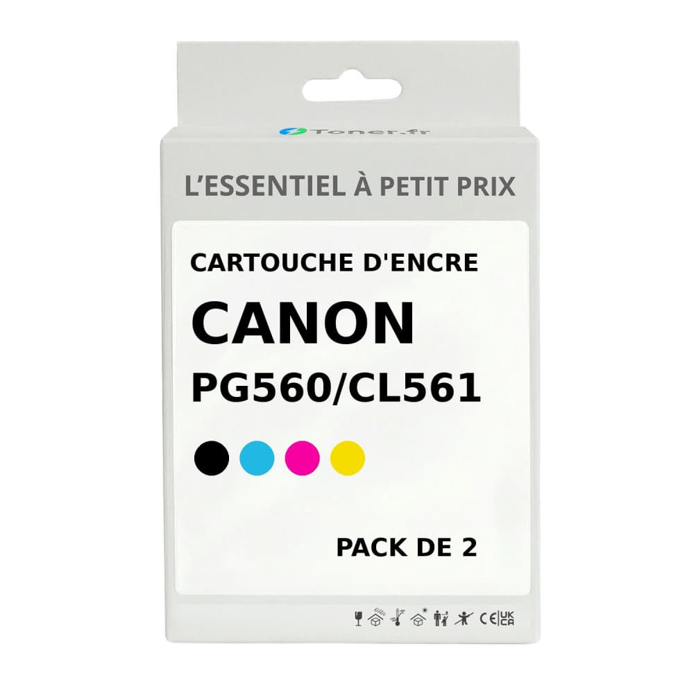 Pack de 2 cartouches d'encre compatibles Canon PG560/CL561 Noir et couleurs